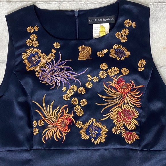 Vintage 90’s Andrea Jovine Navy Floral Embroidery Midi Sleeveless Dress Size 8 - Picture 11 of 17